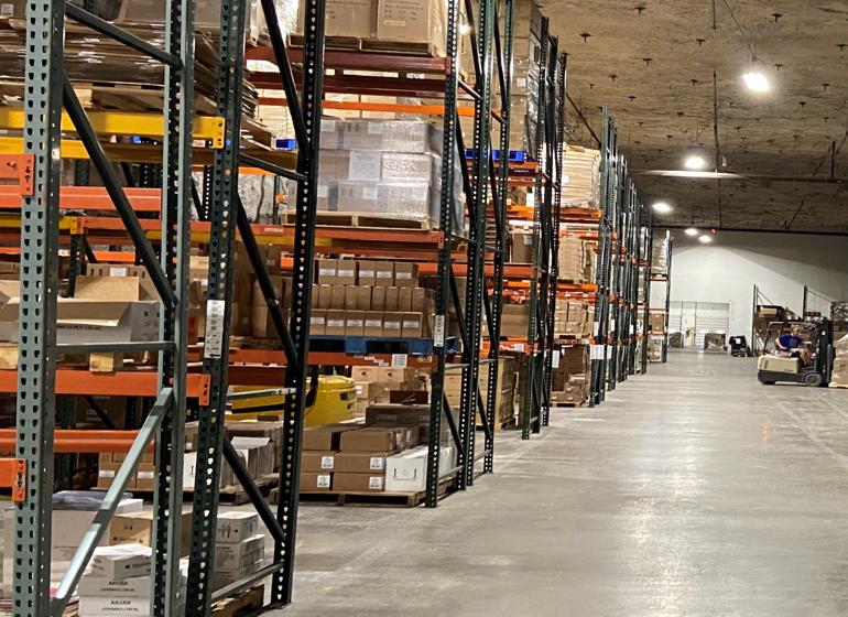 Warehouse aisle at Square1's Missouri ecommerce fulfillment center